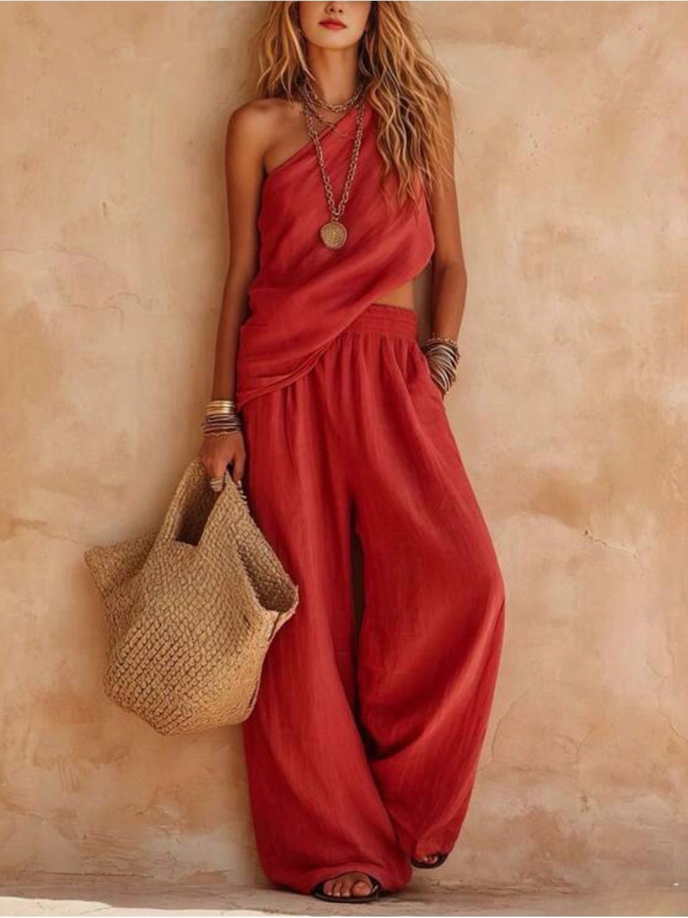 SHEIN One-Shoulder Wide-Leg Jumpsuit in Rust sz 8/10 L